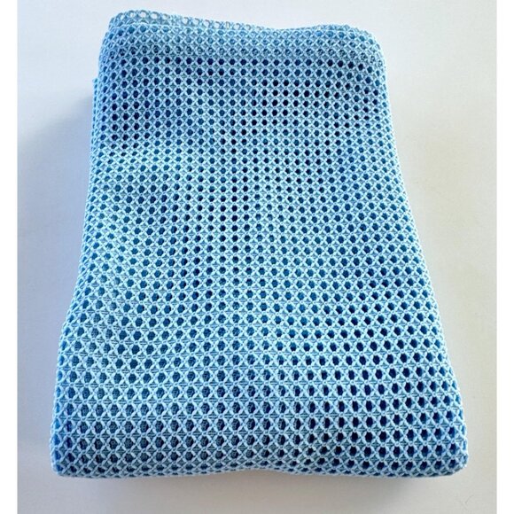 Vintage 80s shower curtain, powder blue wide mesh open weave pattern, decorative - Picture 7 of 7